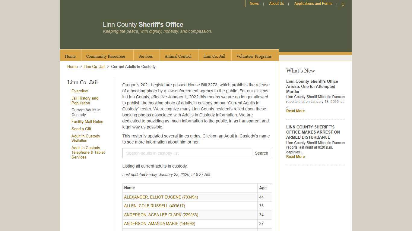 Current Adults in Custody - Linn County Sheriff's Office